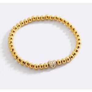 Mint & Lilly Pave Heart Gold Beaded Bracelet*18K Gold Plated*7"